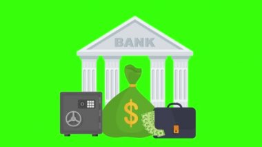 Banka binası, metal kasa, içinde para olan bavul..