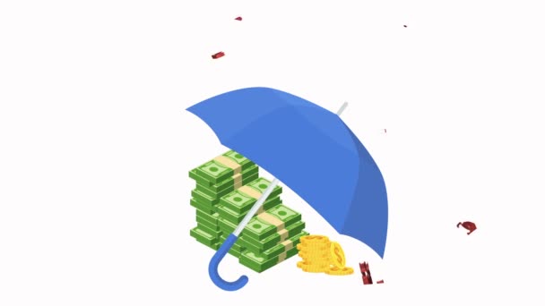 Paraplu beschermt geld tegen COVID 19. Vlakke 2D-animatie. — Stockvideo