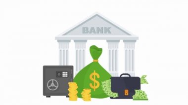 Banka binası, metal kasa, içinde para olan bavul..