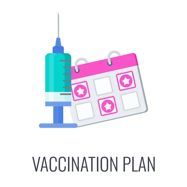 Icono del plan de vacunación. Calendario, dosis de la vacuna. — Vector de stock
