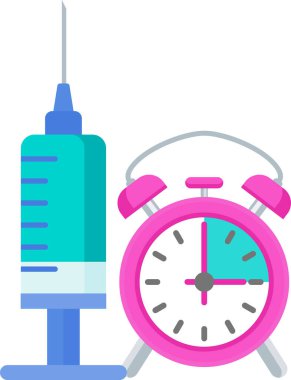 Aşı takvimi. Doktor büyük bir şırınga ve aşı dozuyla.