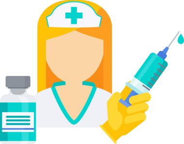 Aşı takvimi. Doktor büyük bir şırınga ve aşı dozuyla.