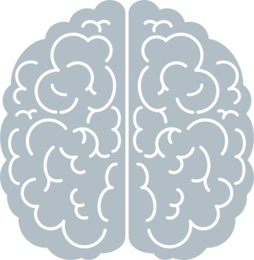 Beyin ikonu. Üst manzara, yan manzara. Akıl, yaratıcılık ve bilgi.