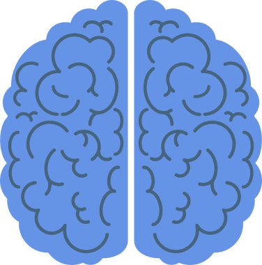 Beyin ikonu. Üst manzara, yan manzara. Akıl, yaratıcılık ve bilgi.