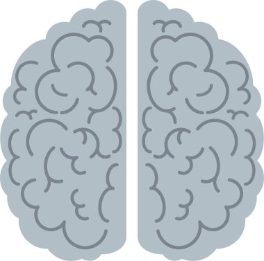 Beyin ikonu. Üst manzara, yan manzara. Akıl, yaratıcılık ve bilgi.