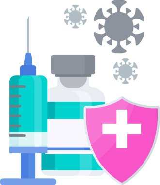 Aşı ikonu. Şırınga ve doz aşı. İnsanları koru.