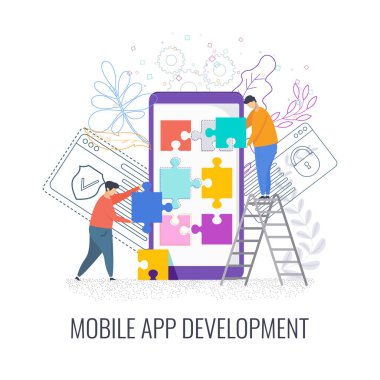 Genç küçük adamlar yapboz gibi dokunmatik ekranlı telefon topluyor..