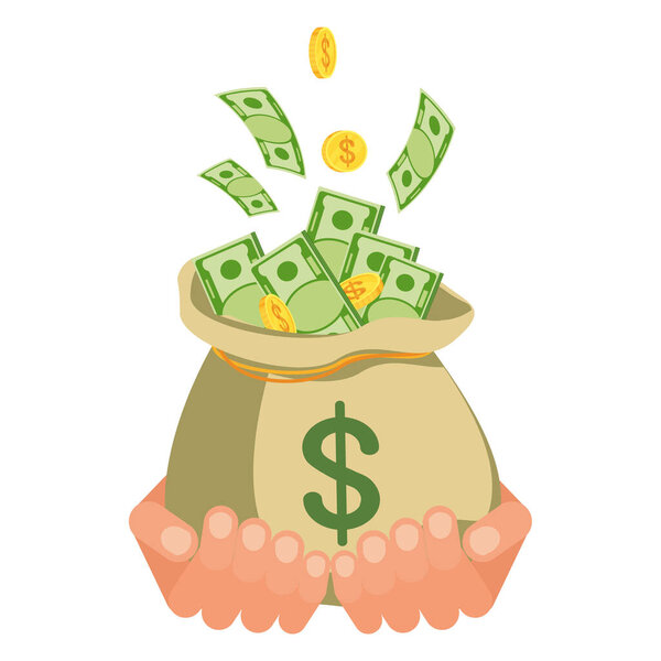 Рука держит кучу денег банкнот. Символ богатства