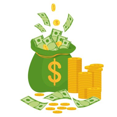 Banknotlu para çantası. Zenginliğin, başarının ve iyi şansın sembolü..