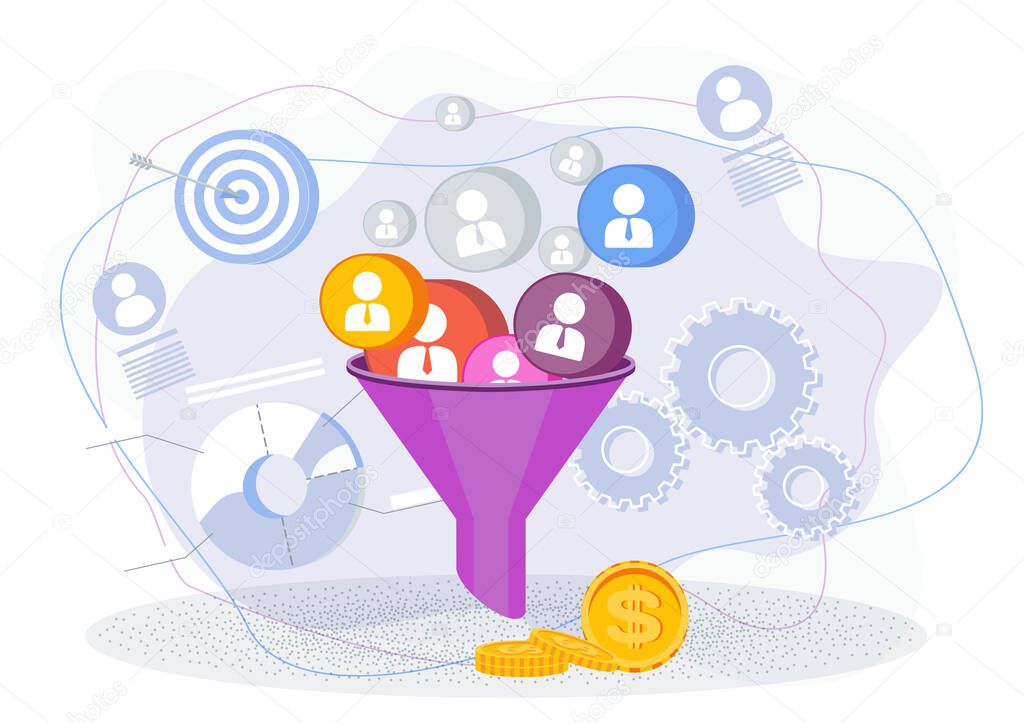 Sales funnel concept. Customer acquisition. Traffic and conversion