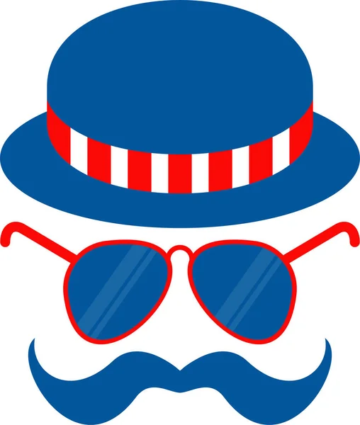 Bowler sombrero, gafas y bigote icono de vector plano. El día de la independencia de los EEUU. — Vector de stock