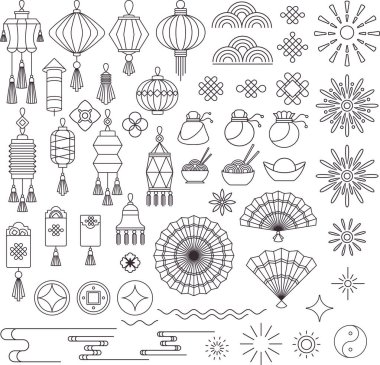 Set of Chinese, Japanese and Asian traditional decoration clipart