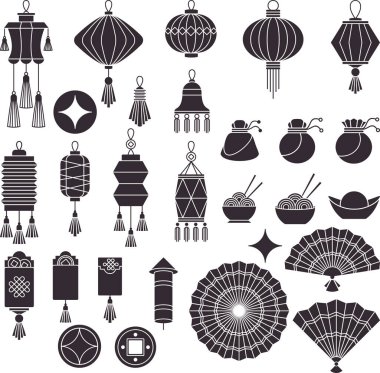 Set of Chinese, Japanese and Asian traditional decoration clipart