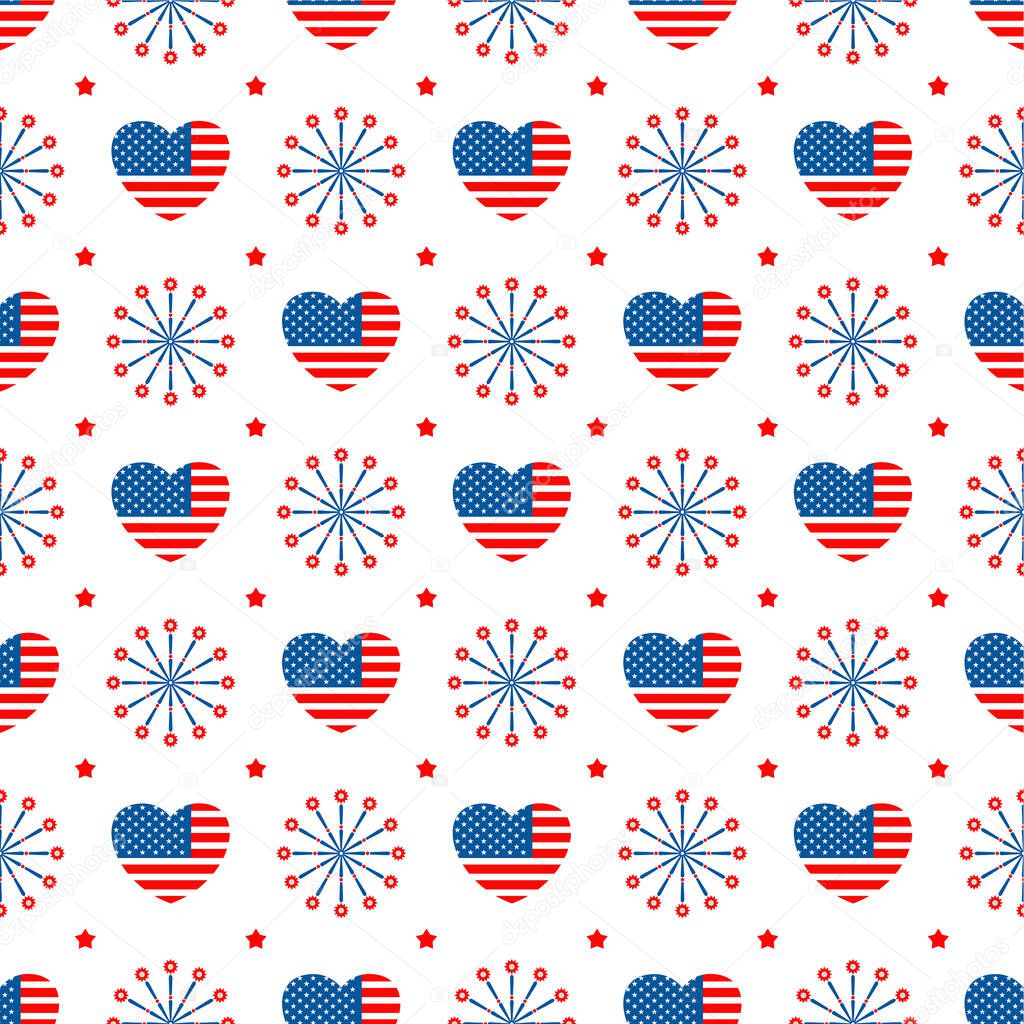 Independence day of USA flat vector seamless pattern.