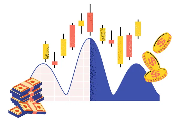 Online aandelenmarkt. Japanse kandelaar kaart. Financiële markt. — Stockvector