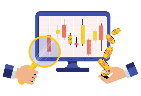 Aktiemäklare online. Japansk ljusstake. Finansmarknaden. — Stock vektor