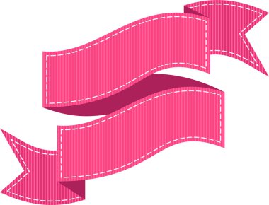 Düz izole pembe kurdeleler, etiketler ve etiketler.