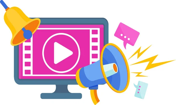 Εικονίδιο βίντεο μάρκετινγκ. Ψηφιακό μάρκετινγκ. Online πώληση αγαθών και υπηρεσιών — Διανυσματικό Αρχείο