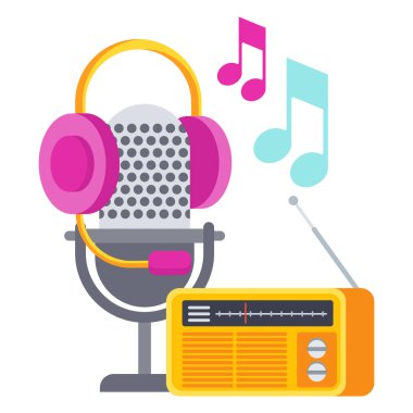 Radyo reklamları ikonu. Radyo mikrofon ve radyo alıcısı