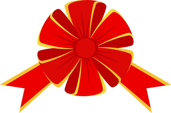Dekorativ festlig röd rosett med gul kant. Ikon för gratulationskort. — Stock vektor