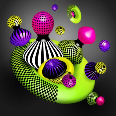 3D gerçekçi vektör nesneleri. Parlak modern trend şekilleri.