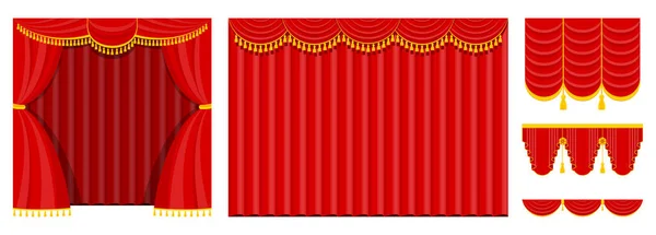 Cortinas com cortinas no palco do teatro, sala de concertos. — Vetor de Stock