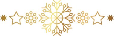 Gold snowflake border. Winter Christmas design decoration. Luxury border element for New Year card and invitation. Elegant snow crystal flake. Vector illustration, EPS 10.