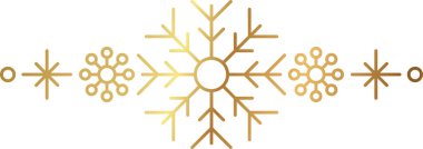 Gold snowflake border. Winter Christmas design decoration. Luxury border element for New Year card and invitation. Elegant snow crystal flake. Vector illustration, EPS 10.