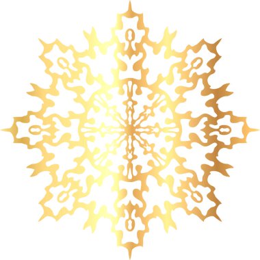 Oyulmuş kar tanesi. Klasik altın yaldızlı folyo kar tanesi. Parlak Noel dekorasyonu. Yeni yıl kartı ve davetiyesi için lüks öğe. Zarif kar kristali. Vektör illüstrasyonu, EPS 10.