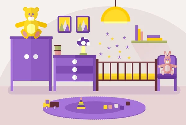 Εσωτερικό μωρό δωμάτιο με έπιπλα χρώμα — Διανυσματικό Αρχείο