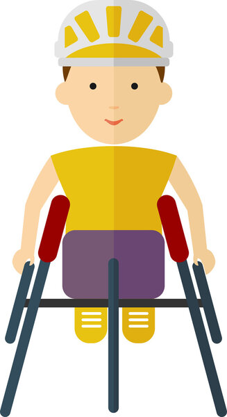 Спортсмены в инвалидных колясках мчатся на стадионе. Плоский цвет
