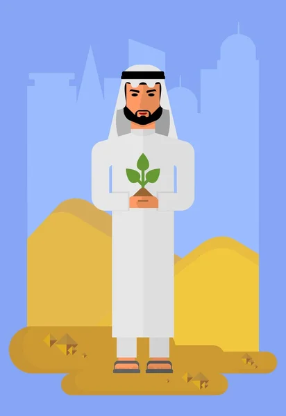 Arabian  man with plant — Stockový vektor