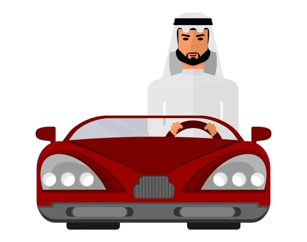 Arabský muž v červeném autě — Stockový vektor