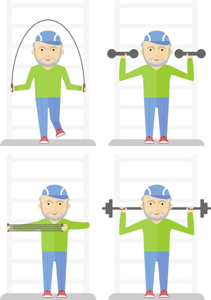 Anciano hombre deporte ejercicios gimnasio — Vector de stock