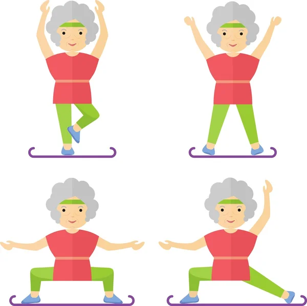 Elder women sport exercises yoga — Stok Vektör