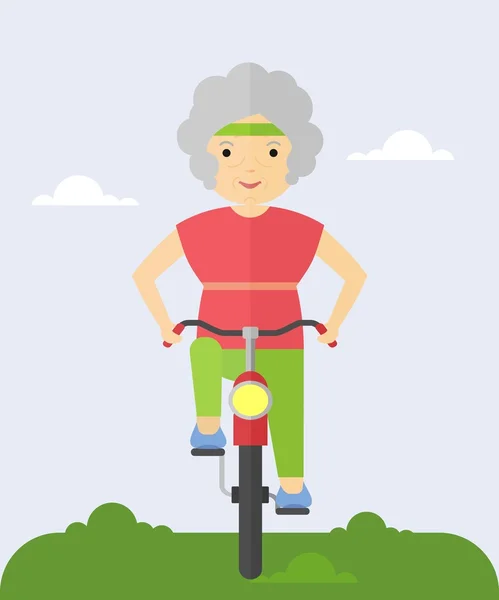 Elderly woman on a bicycle — Stock Vector