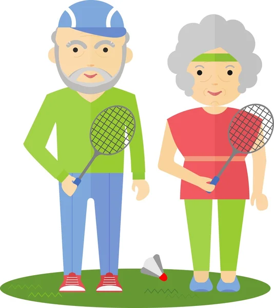 Seniors couple playing badminton — Stok Vektör