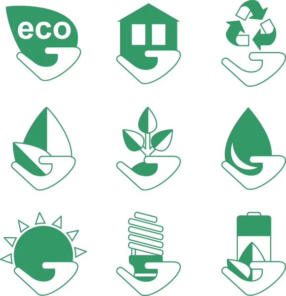 Set of green environmental icons — Stock Vector