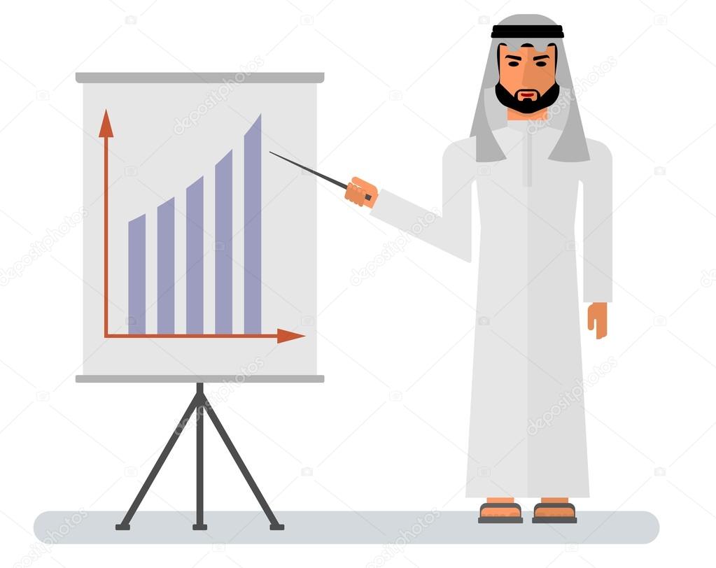 arab businessman stand at white board