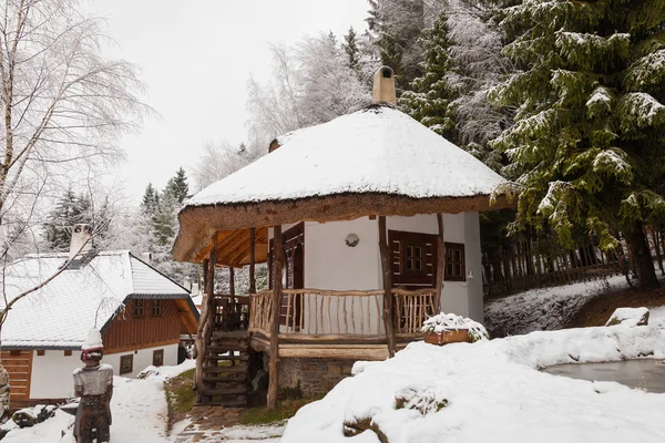 Wooden house in a winter wonderland village — Stock Photo, Image