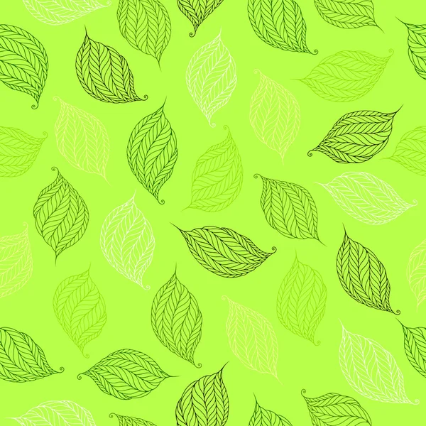 Vector seamless pattern of psychedelic shapes in the form of leaves on a light green background. — Stock Vector