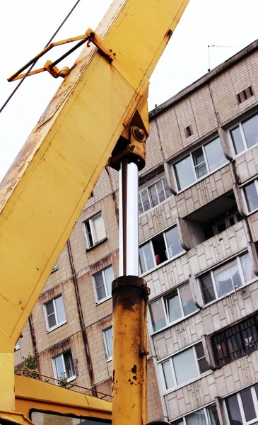 Steel Hydraulic Piston Crane Which Lifts Lowers Concrete Slab Repair — Stock Photo, Image