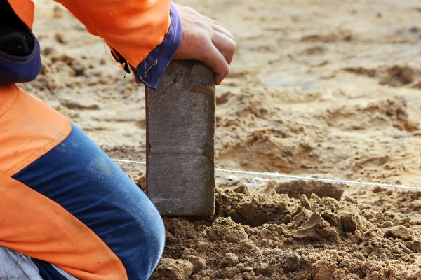 Colocación Losas Pavimentación Plaza Ciudad Reparación Acera — Foto de Stock