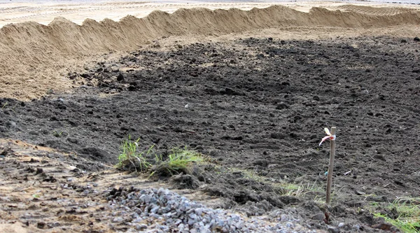 Plot Land Covered Peat Which Dug Out Earth Excavator Preparation — Stock Photo, Image