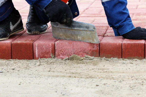 Colocación Losas Pavimentación Plaza Ciudad Reparación Acera — Foto de Stock