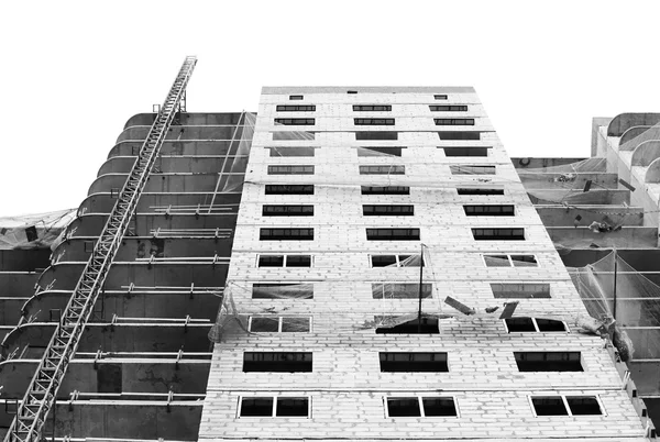 Foto Blanco Negro Rotativo Rejilla Captura Red Seguridad Tensa Construcción — Foto de Stock