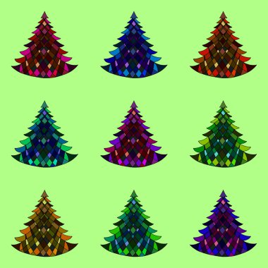 Vektör seamless modeli dokuz Noel ağaçları