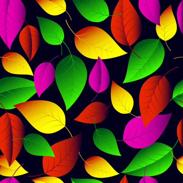 Nahtloses Vektormuster aus vielfarbigen Blättern. — Stockvektor