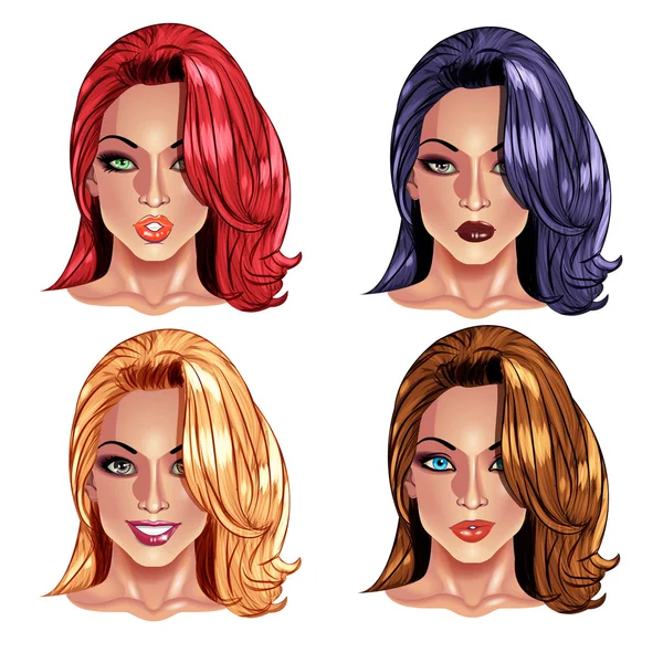 Hermosas chicas con bonitos cortes de pelo — Vector de stock