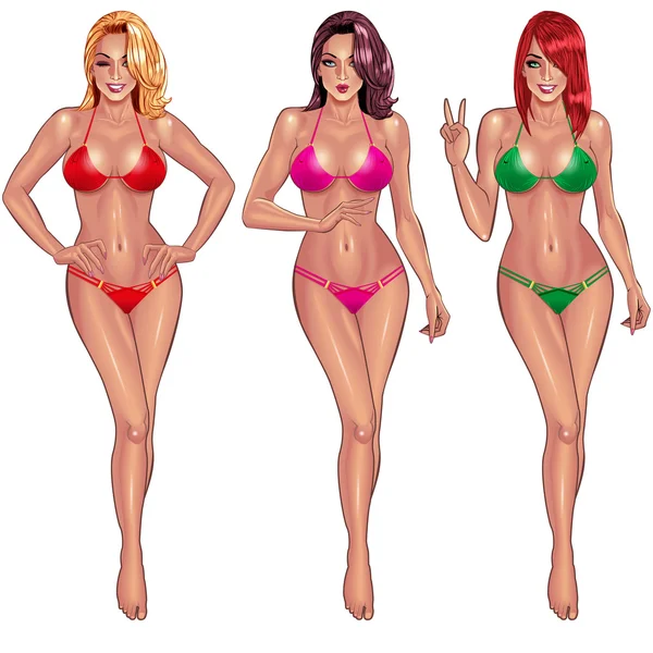 Mooie jonge vrouwen in bikini — Stockvector